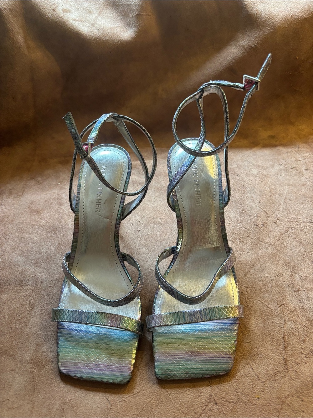 Marc Fisher Iridescent Rainbow Strappy Sandals
